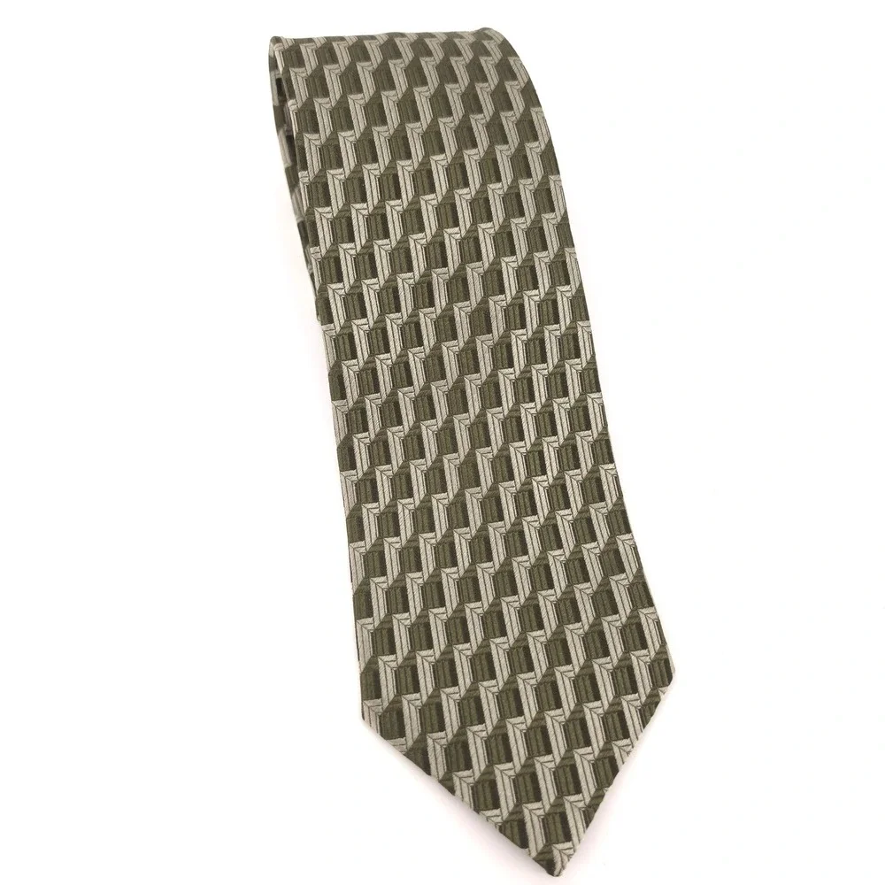 Ermenegildo Zegna Mens Tie Silk Olive Green Geometric Made in Italy KilgoreTrout
